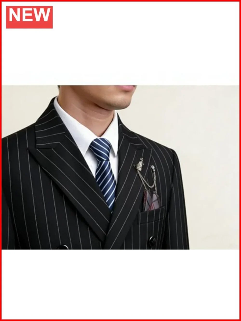 Men's Pinstripe Slim Fit Suit Double-Breasted 2-Piece Set Formal Wedding